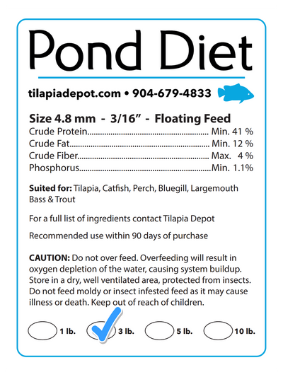 3 LBS. Pond Diet - (3lb Bag) Aquaponic Diet by Tilapia Depot