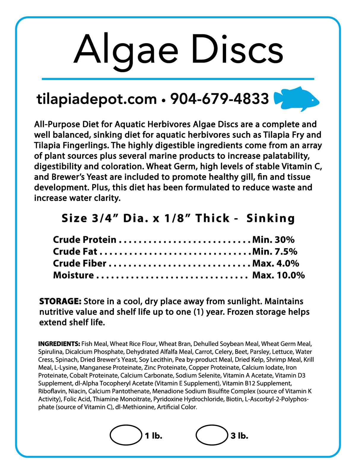 Algae Discs (1lb) 1 Pound Bag - Tilapia Depot
